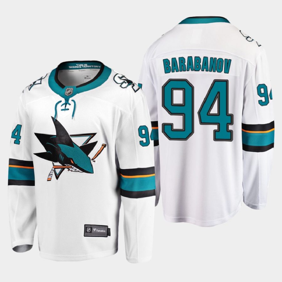 san jose sharks alexander barabanov away 2021 jersey white