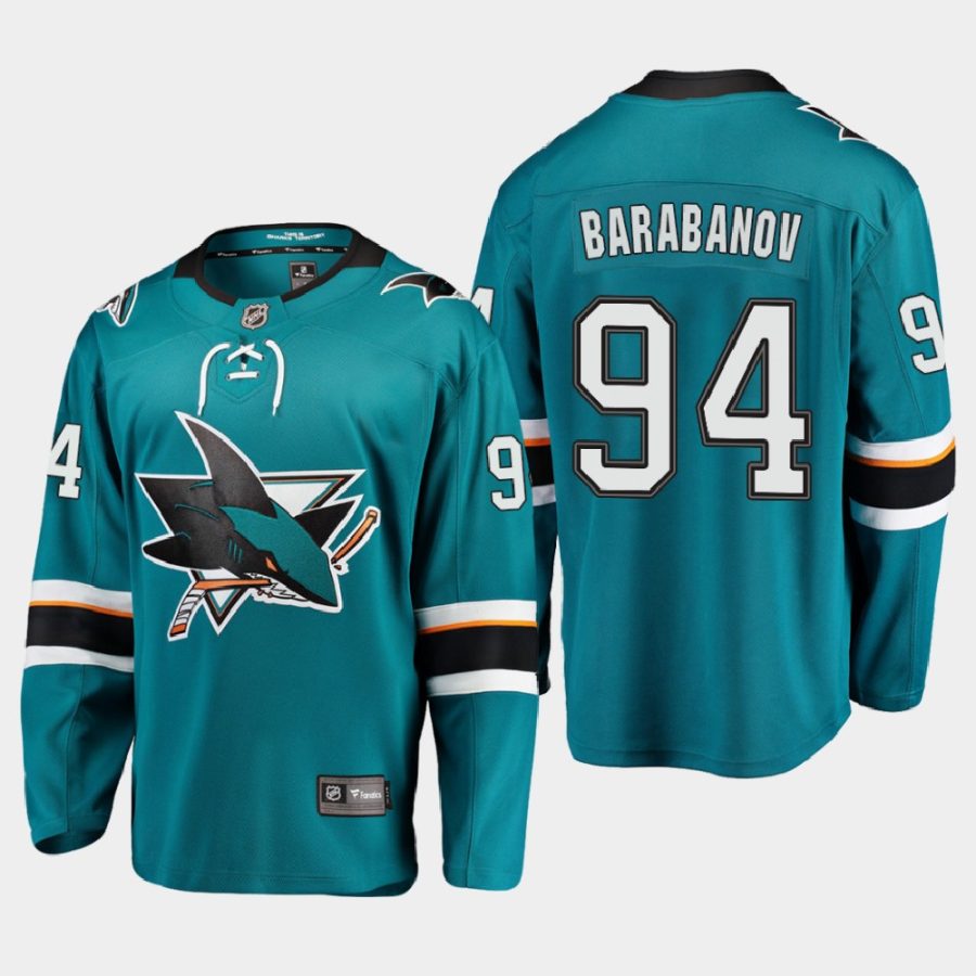 san jose sharks alexander barabanov home 2021 jersey teal