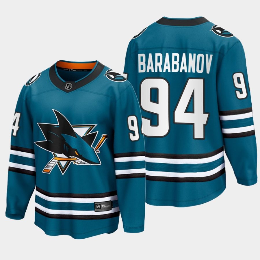 san jose sharks alexander barabanov home 2022 23 the evolve jersey teal