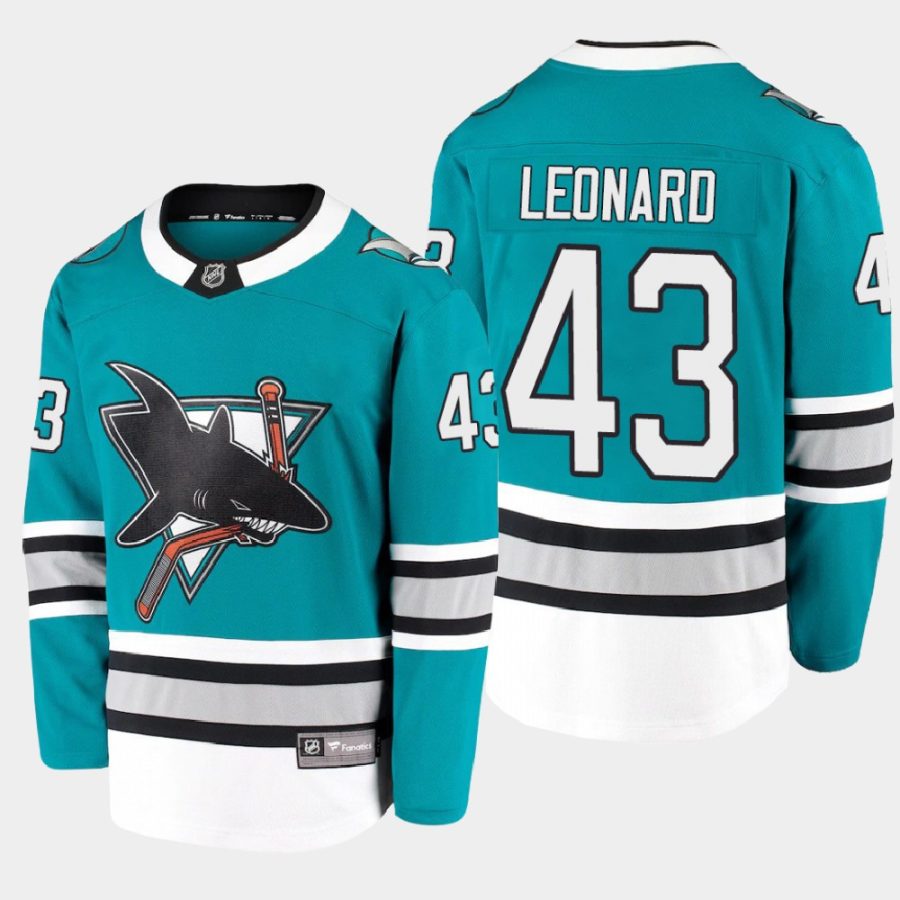 san jose sharks john leonard 30th anniversary heritage 2020 21 breakaway player jersey teal