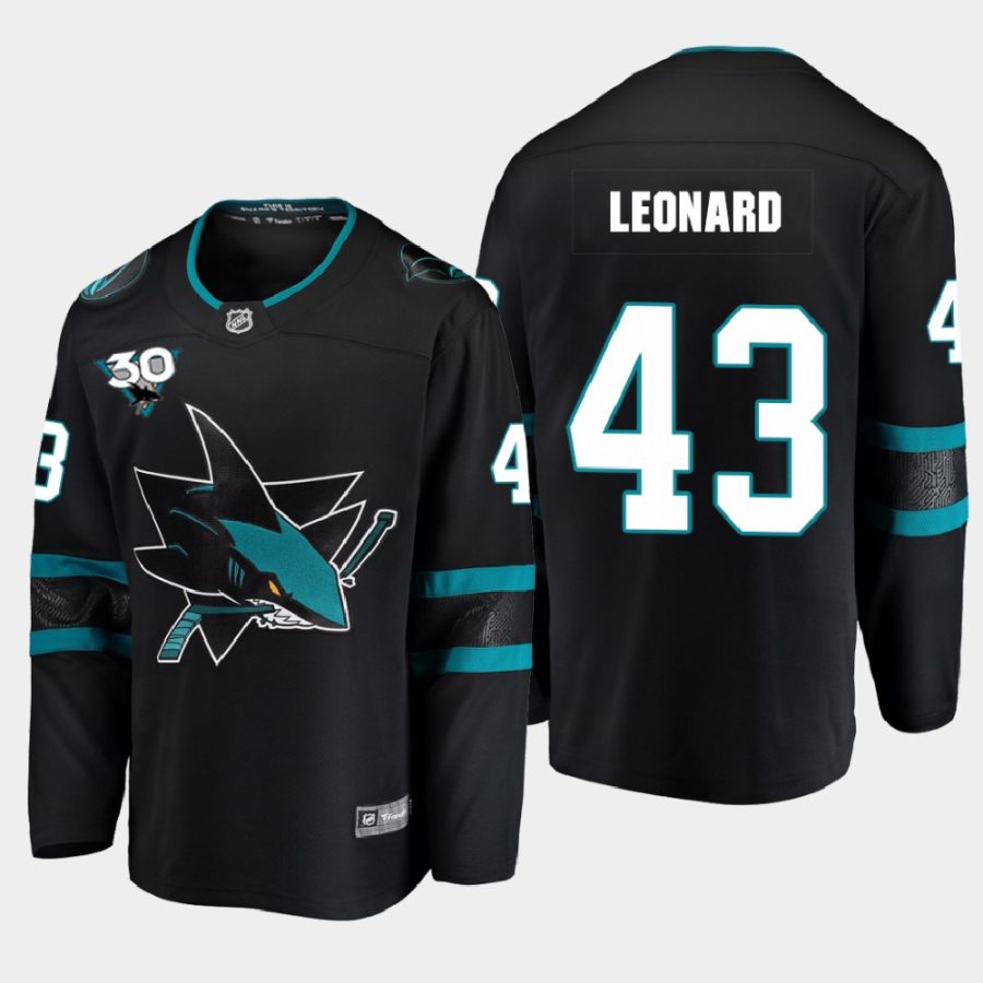 san jose sharks john leonard alternate 2020 21 30th anniversary jersey black