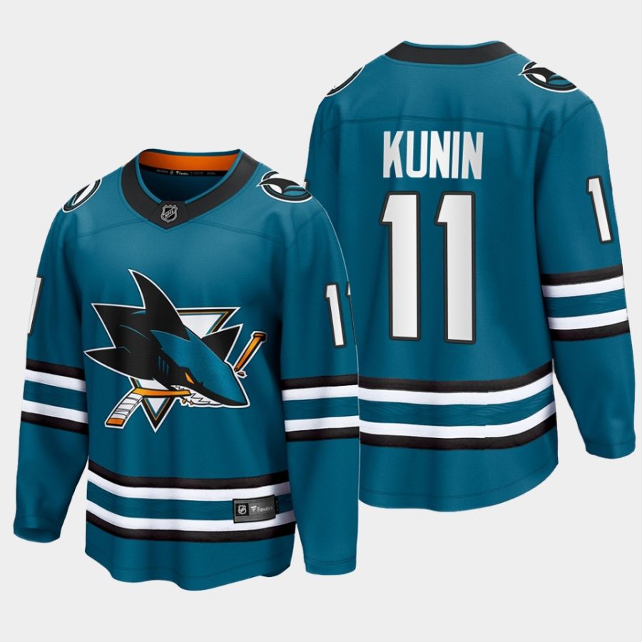 san jose sharks luke kunin home 2022 23 the evolve jersey teal