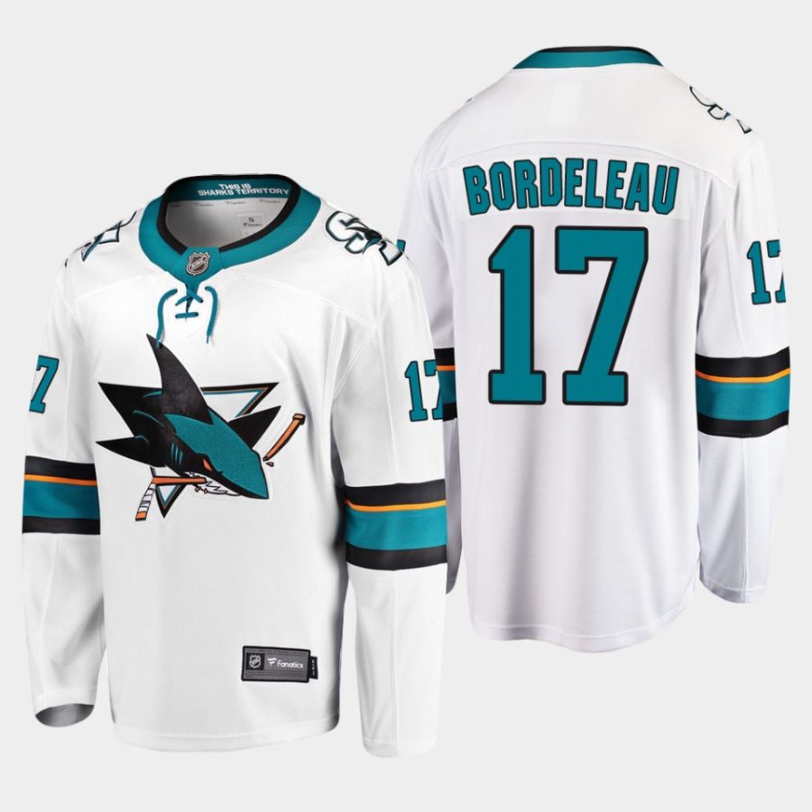 san jose sharks thomas bordeleau away 2022 breakaway player jersey white