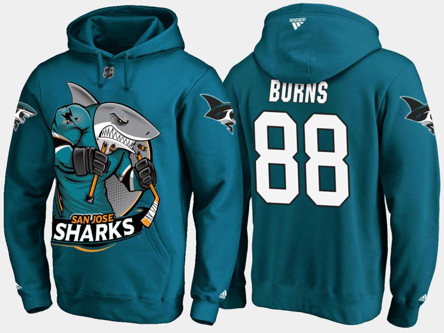 sharks brent burns cartoon team color teal hoodie