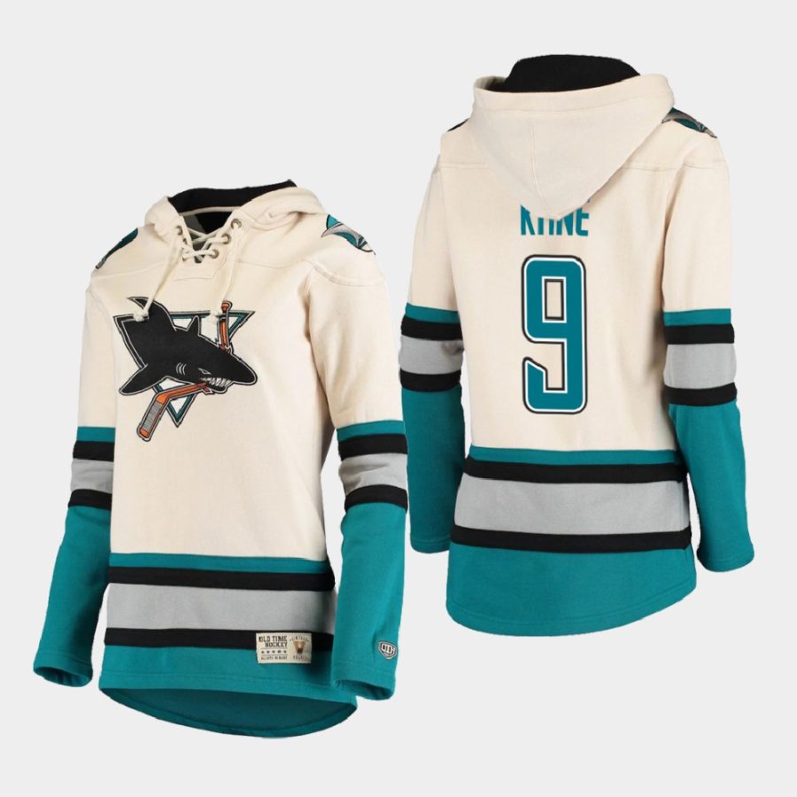 sharks evander kane cream vintage old time hockey lace up hoodie