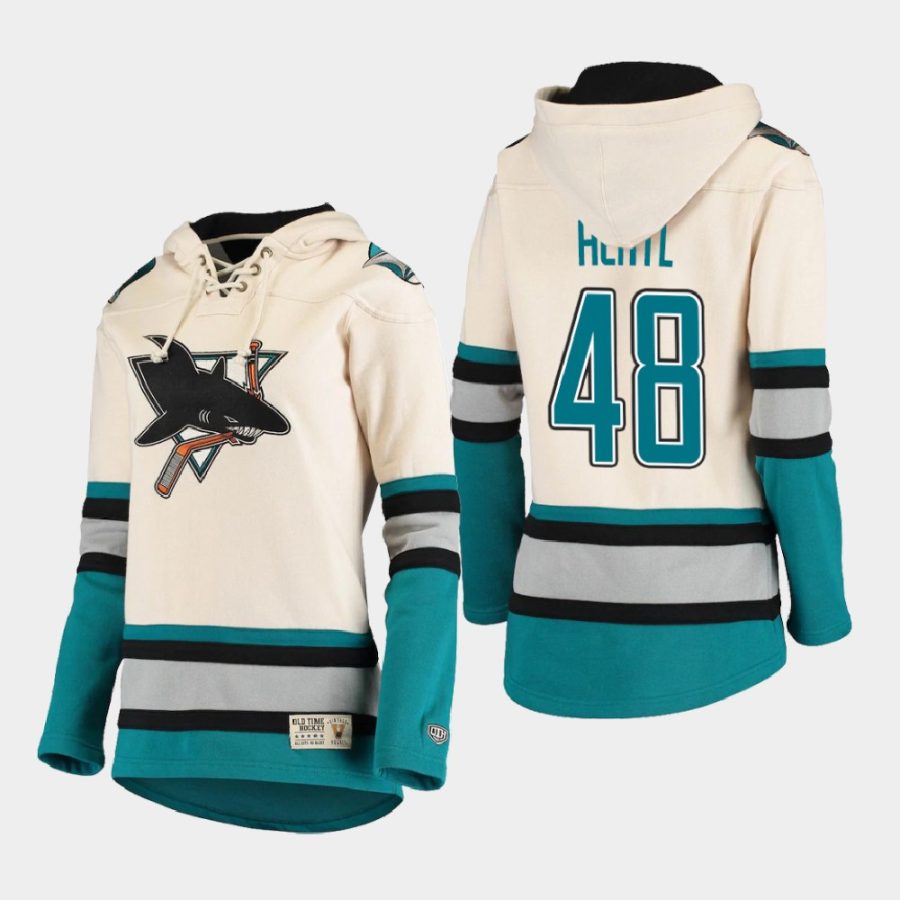 sharks tomas hertl cream vintage old time hockey lace up hoodie