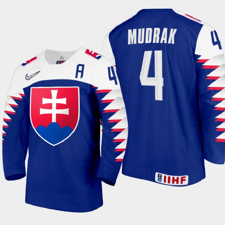 slovakia team david mudrak 2021 iihf world junior championship away jersey blue