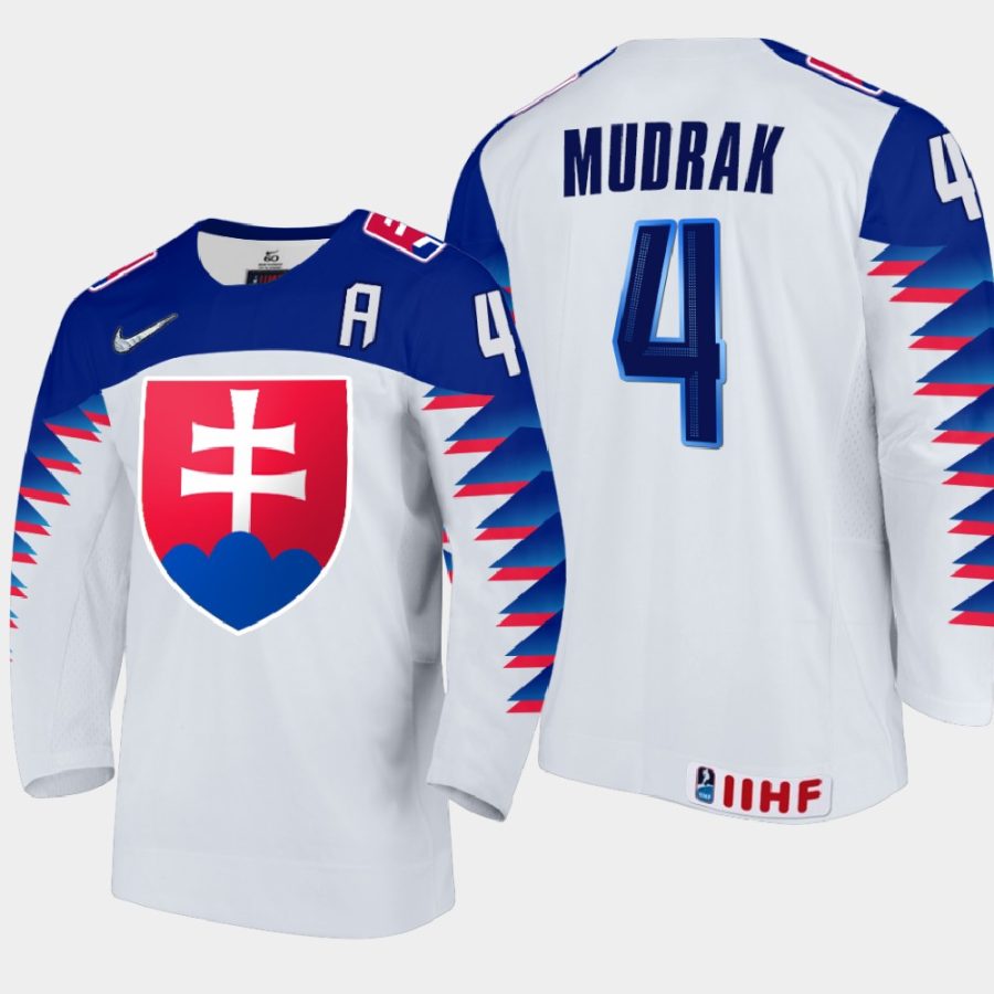 slovakia team david mudrak 2021 iihf world junior championship home jersey white