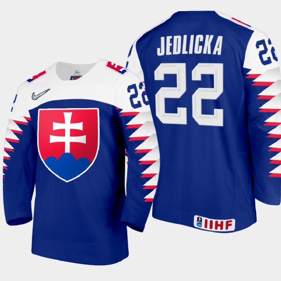 slovakia team maros jedlicka 2021 iihf world junior championship away jersey blue