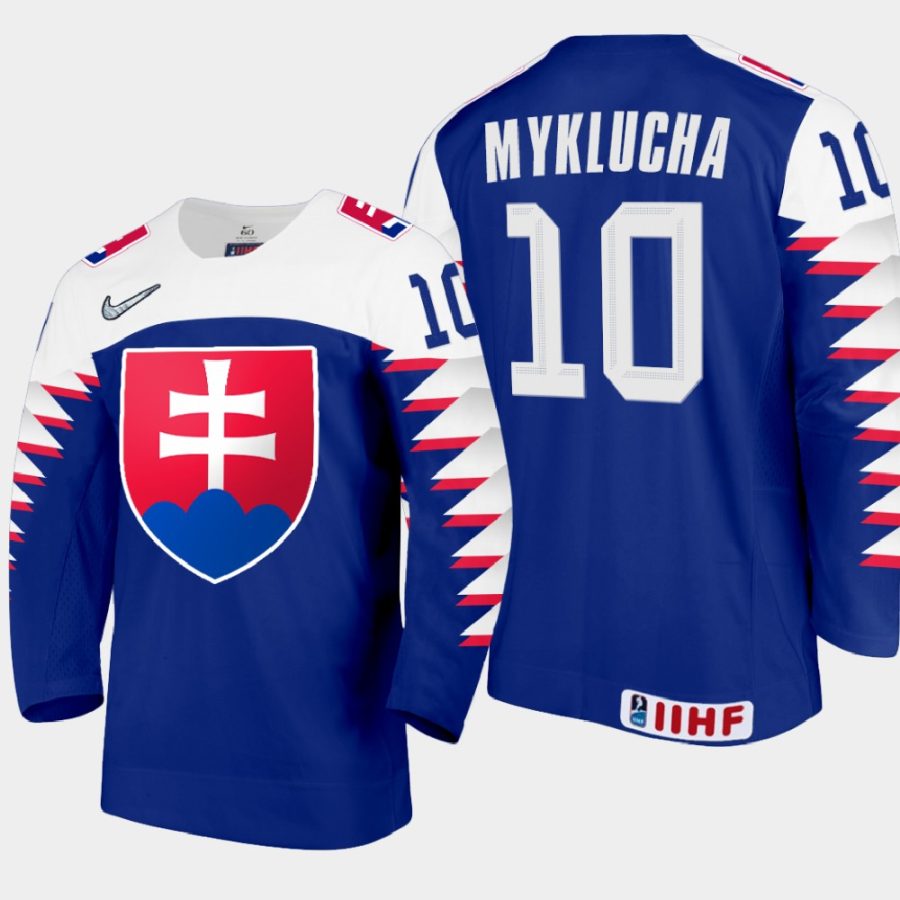 slovakia team oleksij myklucha 2021 iihf world junior championship away jersey blue