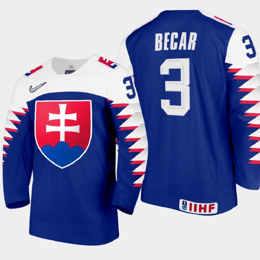 slovakia team simon becar 2021 iihf world junior championship away jersey blue