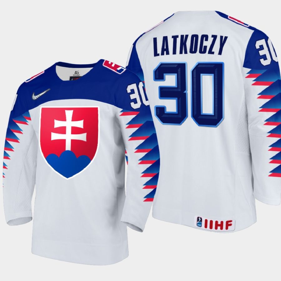 slovakia team simon latkoczy 2021 iihf world junior championship home jersey white