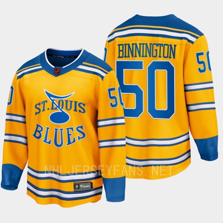 st. louis blues jordan binnington special edition 2.0 2022 breakaway retro jersey yellow