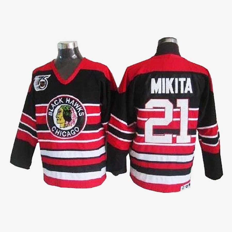 stan mikita red black throwback jersey