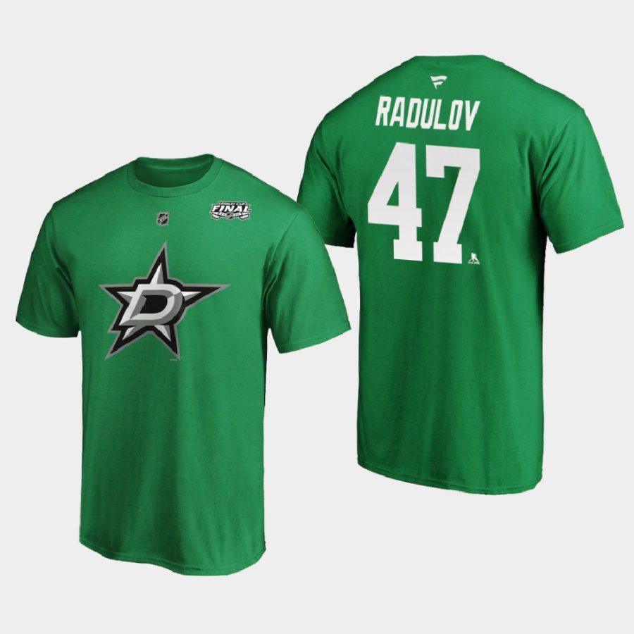 stars alexander radulov kelly green 2020 stanley cup final authentic stack t shirt