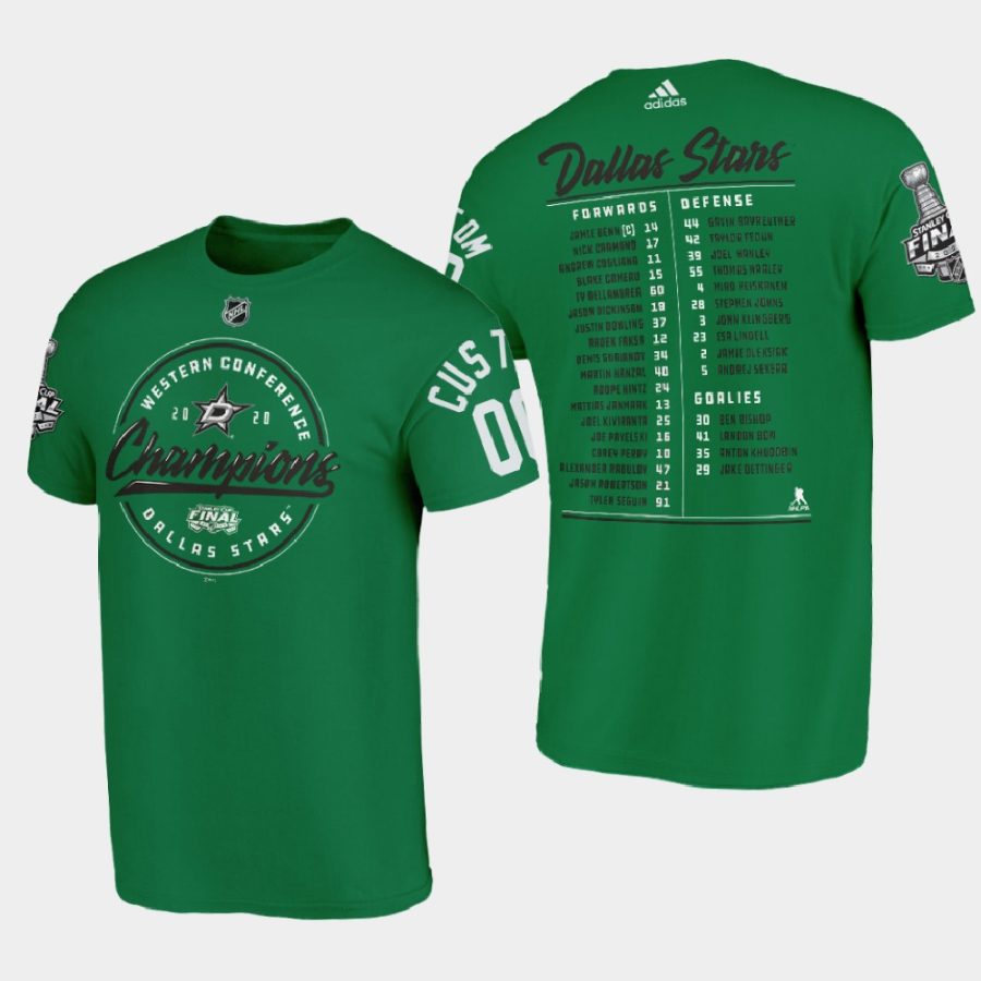 stars custom green 2020 western conference champs pivot roster t shirt