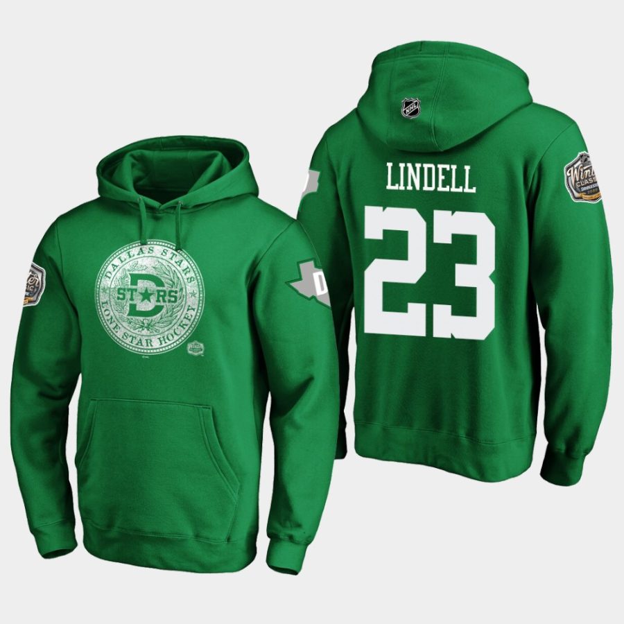 stars esa lindell kelly green 2020 winter classic hometown medallion pullover hoodie