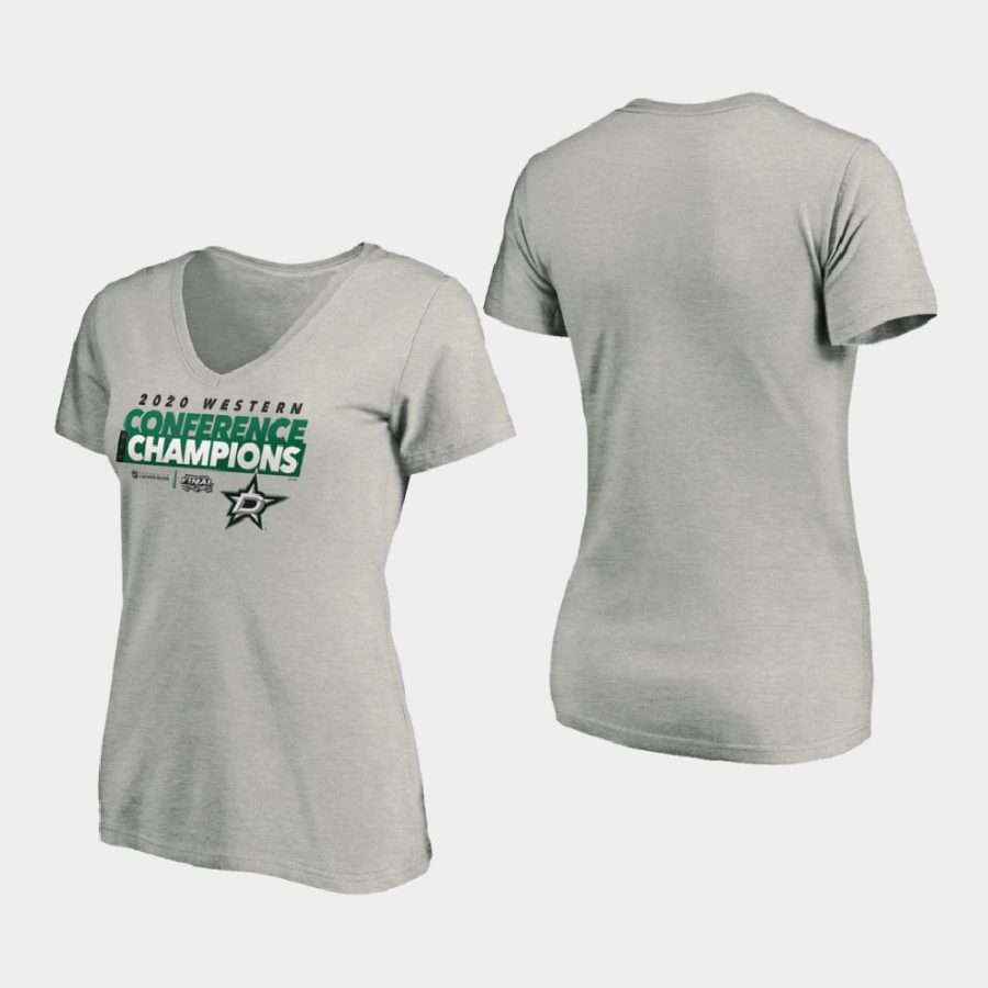 stars gray 2020 western conference champions locker room taped up v neck t shirt