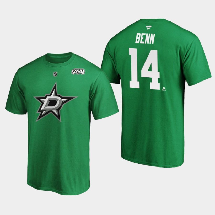 stars jamie benn kelly green 2020 stanley cup final authentic stack t shirt