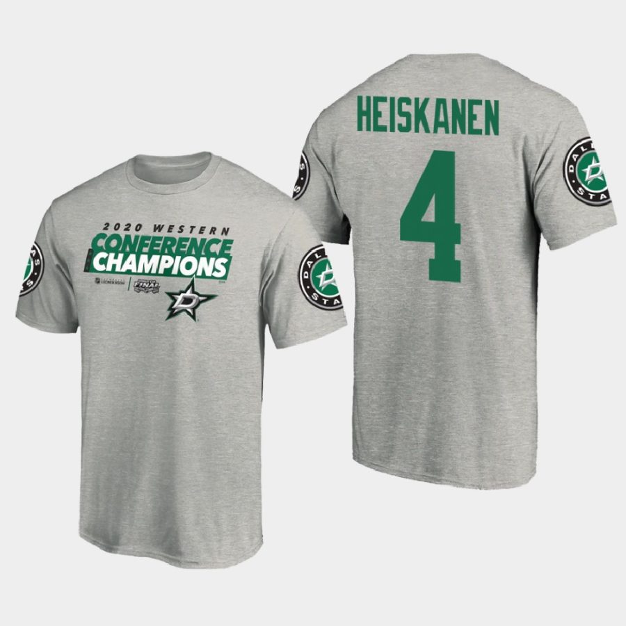 stars miro heiskanen gray 2020 western conference champions locker room taped up t shirt