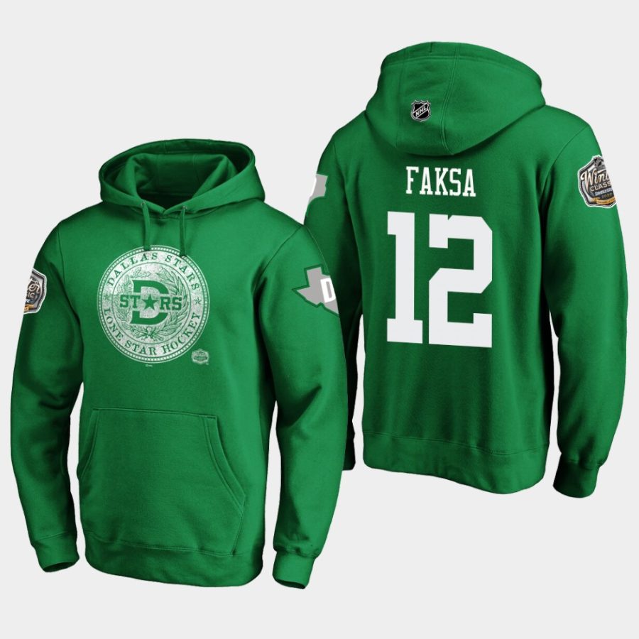 stars radek faksa kelly green 2020 winter classic hometown medallion pullover hoodie