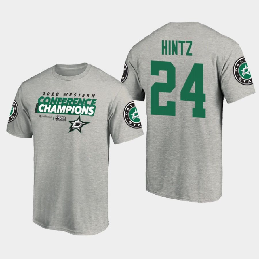 stars roope hintz gray 2020 western conference champions locker room taped up t shirt