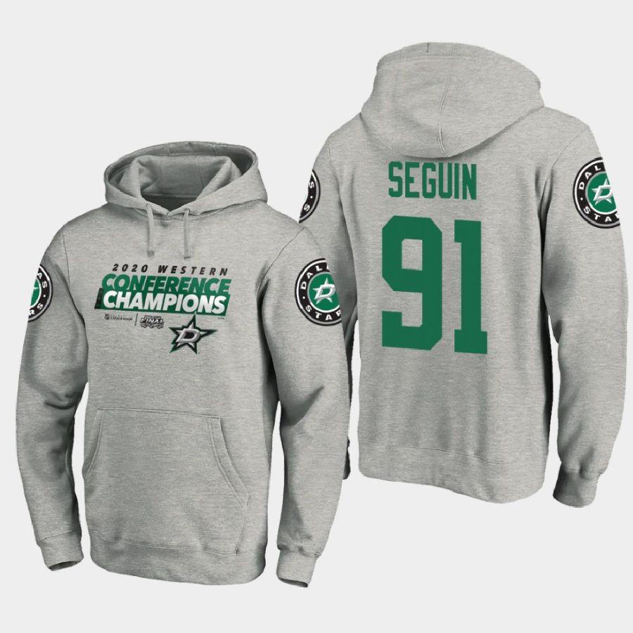 stars tyler seguin gray 2020 western conference champions locker room taped up pullover hoodie