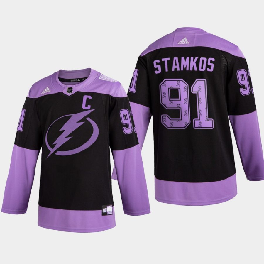 steven stamkos lightning black purple 2020 hockey fights cancer ribbons jersey