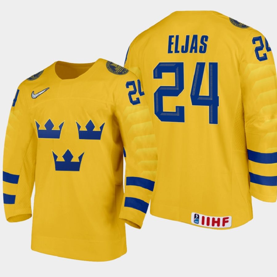 sweden arvid eljas 2021 iihf u18 world championship home jersey gold