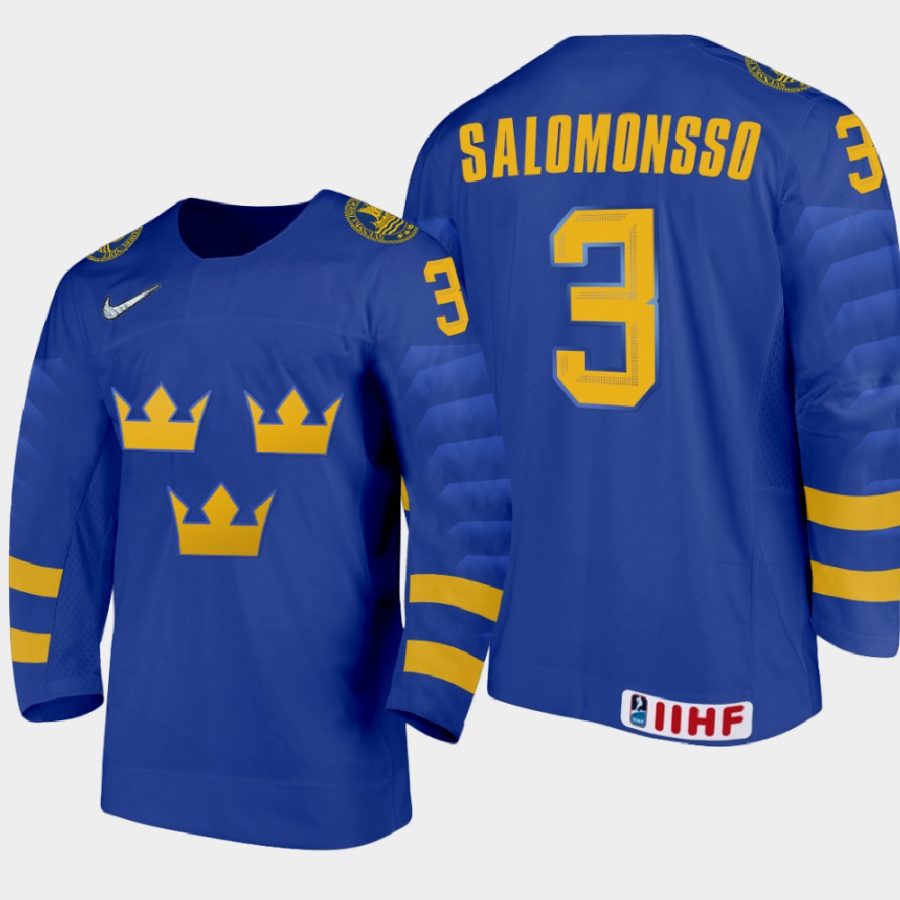 sweden elias salomonsson 2021 iihf u18 world championship away jersey blue