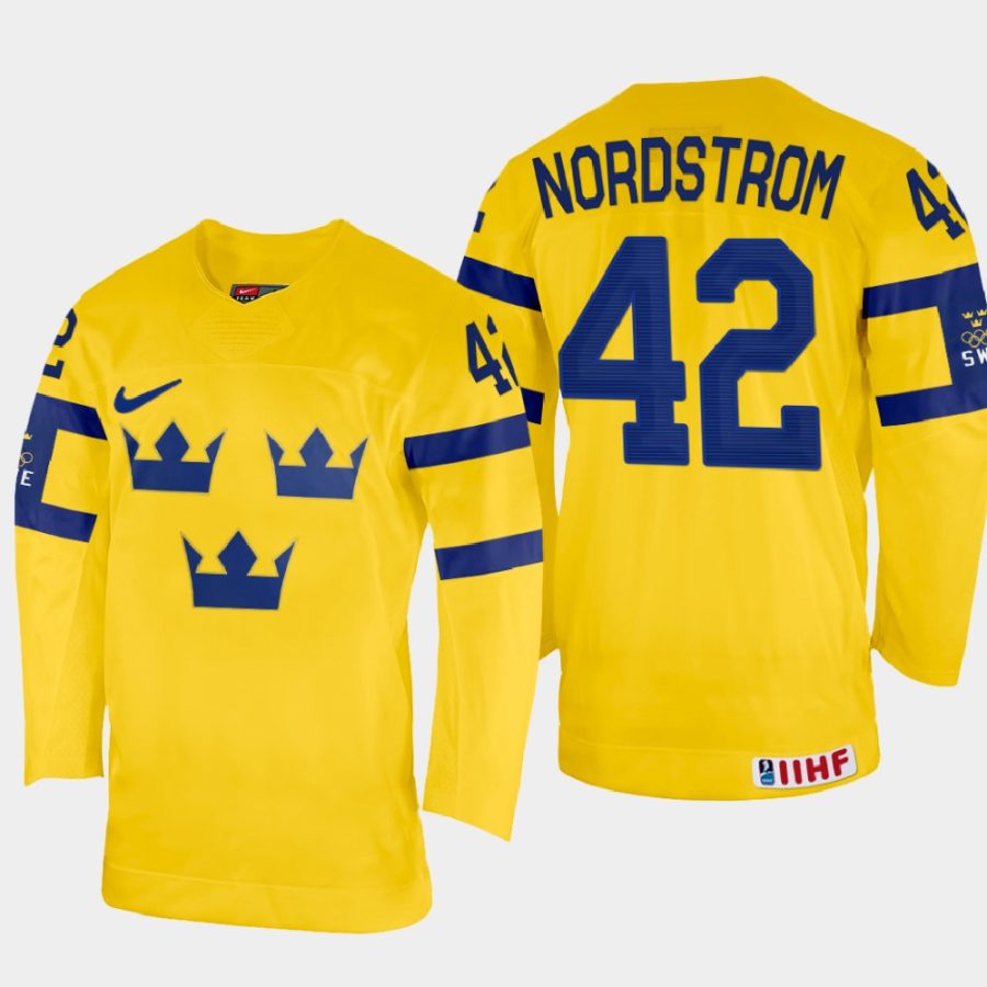 sweden hockey joakim nordstrom 2022 iihf world championship home jersey yellow