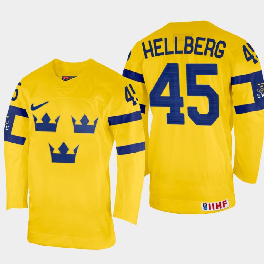 sweden hockey magnus hellberg 2022 iihf world championship home jersey yellow