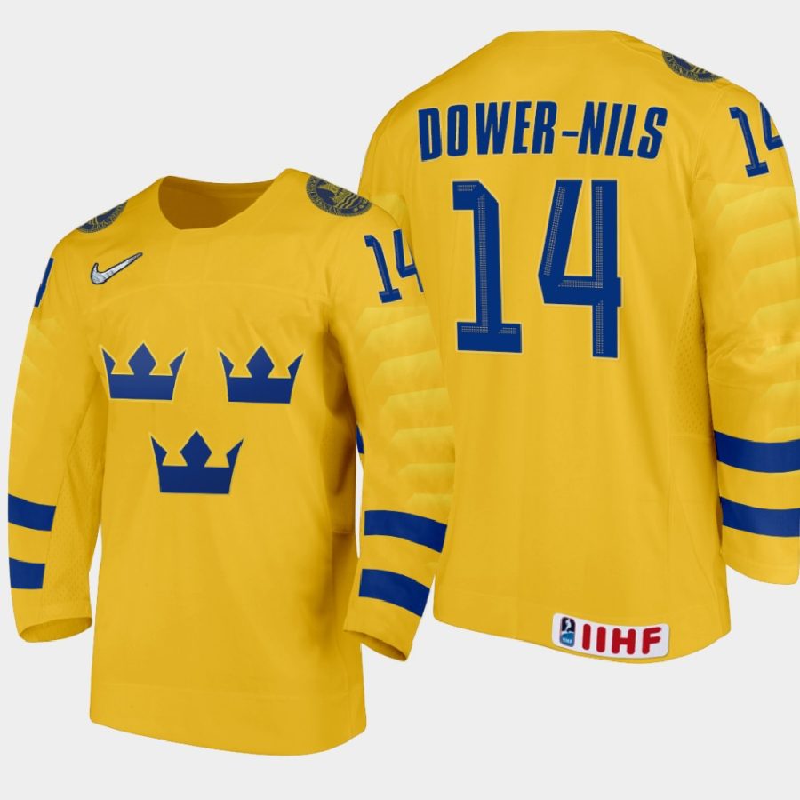 sweden liam dower nilsson 2021 iihf u18 world championship home jersey gold