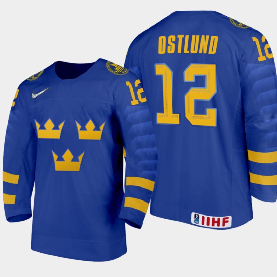 sweden noah ostlund 2021 iihf u18 world championship away jersey blue