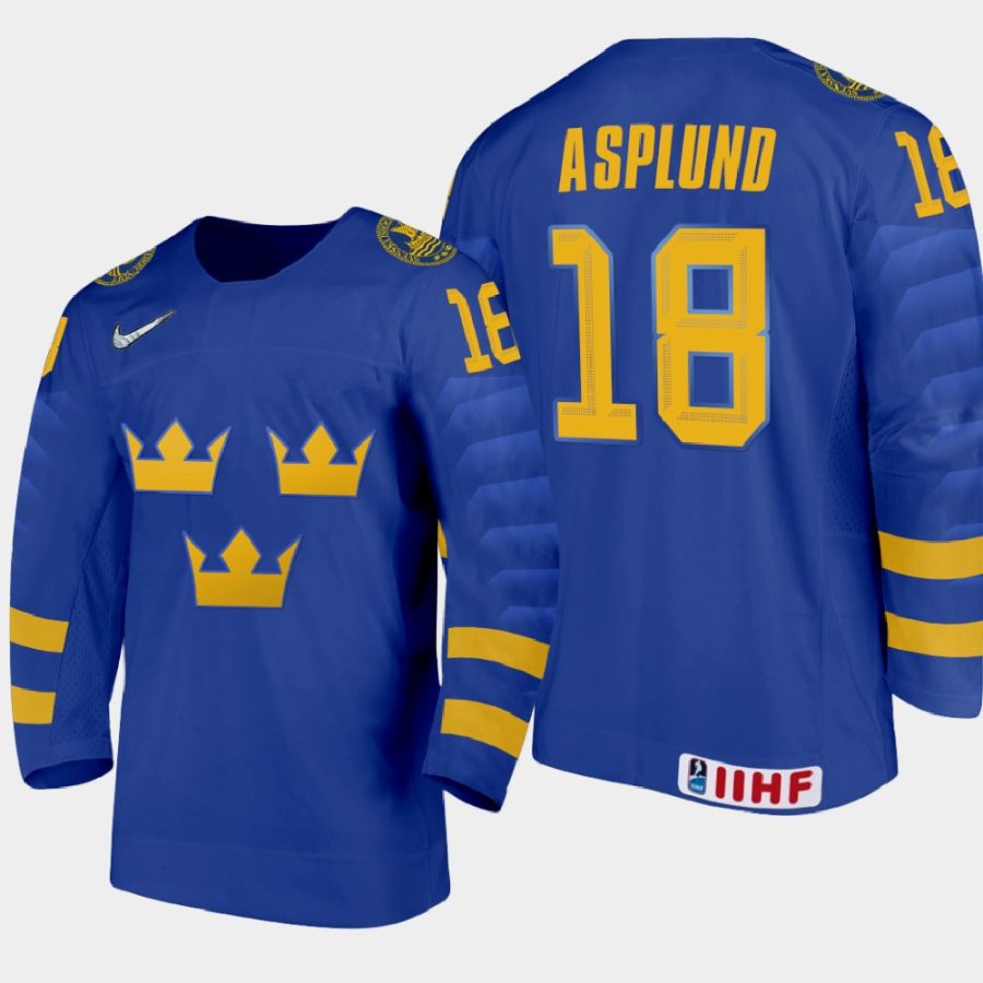 sweden oskar asplund 2021 iihf u18 world championship away jersey blue