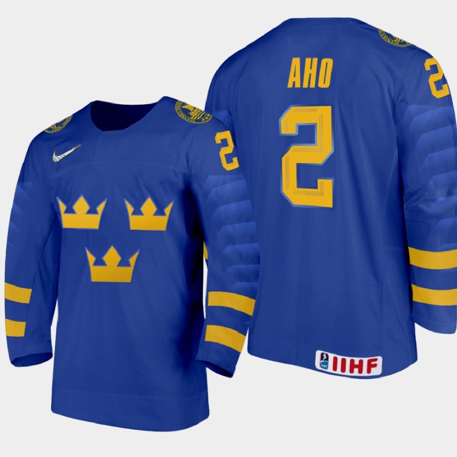 sweden simon aho 2021 iihf u18 world championship away jersey blue