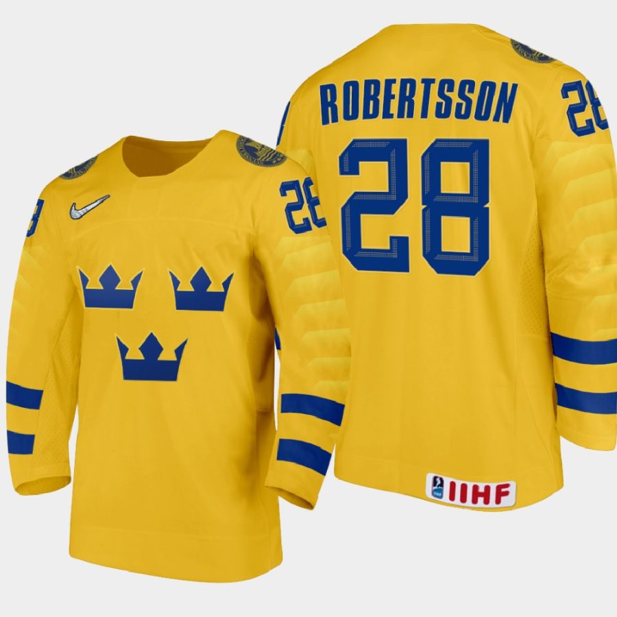 sweden simon robertsson 2021 iihf u18 world championship home jersey gold