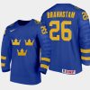 sweden team alex brannstam 2021 iihf world junior championship away jersey blue