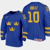 sweden team alexander holtz 2021 iihf world junior championship away jersey blue