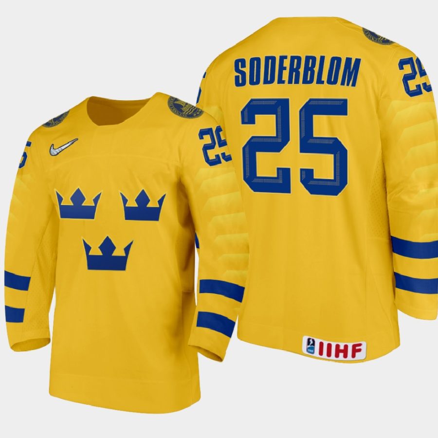 sweden team elmer soderblom 2021 iihf world junior championship home jersey gold