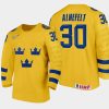 sweden team hugo alnefelt 2021 iihf world junior championship home jersey gold