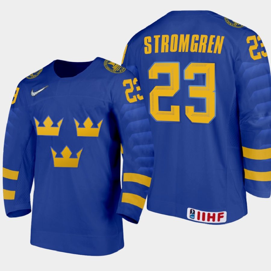 sweden william stromgren 2021 iihf u18 world championship away jersey blue