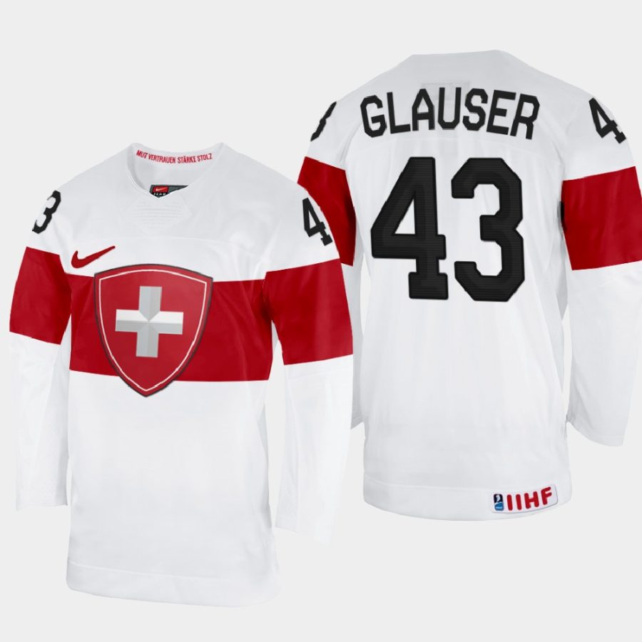 switzerland hockey andrea glauser 2022 iihf world championship home jersey white