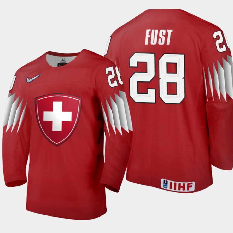 switzerland raymond fust 2021 iihf world junior championship away jersey red