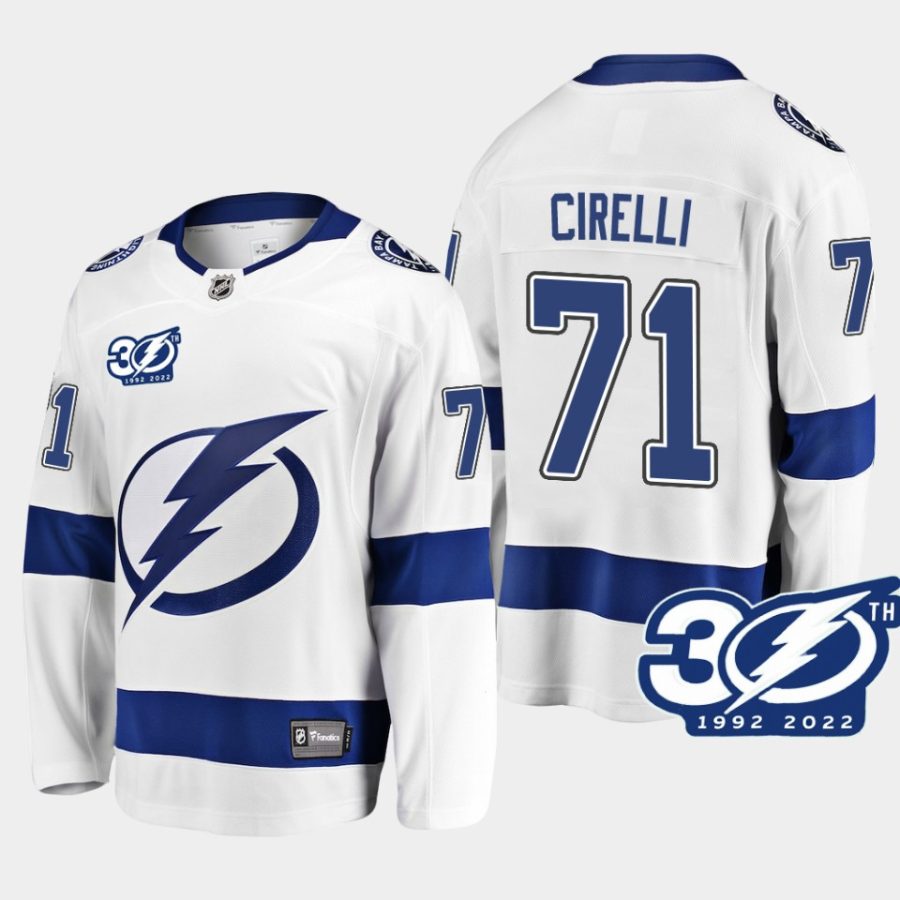 tampa bay lightning anthony cirelli 30th anniversary 1992 2022 away jersey white