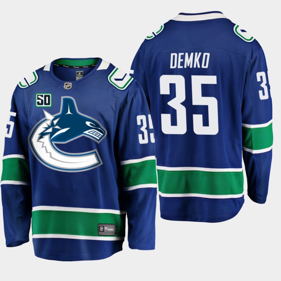 thatcher demko canucks blue 50th anniversary home jersey