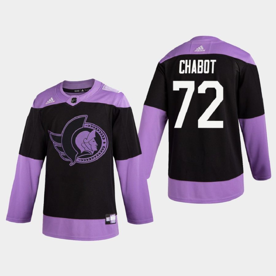 thomas chabot senators purple 2020 hockey fights cancer 2d practice jersey