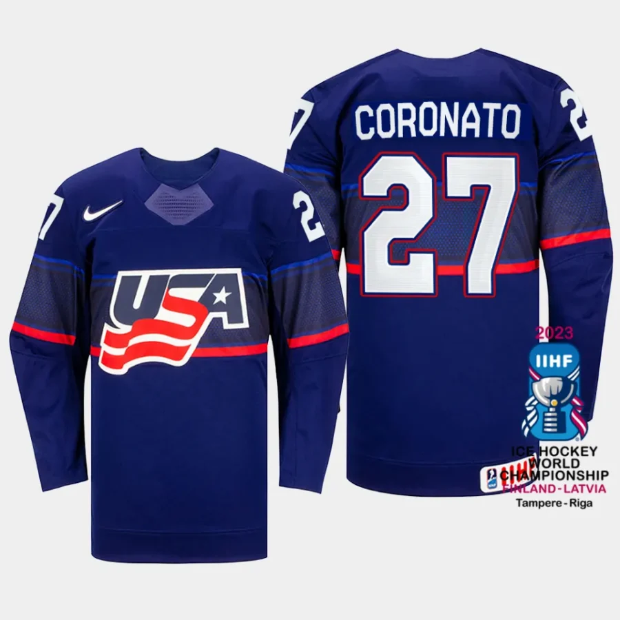 usa hockey matt coronato 2023 iihf world championship men away jersey blue