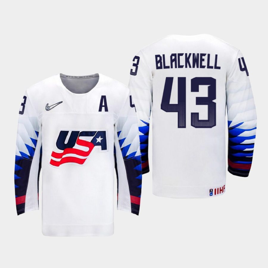 usa team colin blackwell 2021 iihf world championship home jersey white