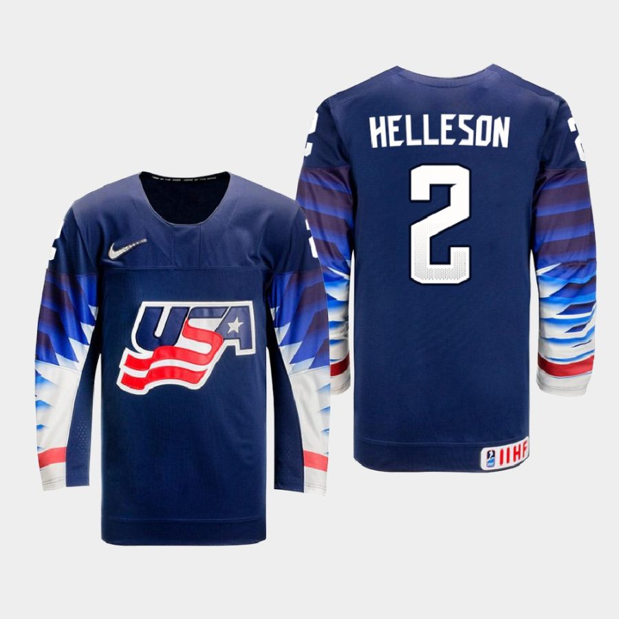 usa team drew helleson 2021 iihf world junior championship away jersey navy